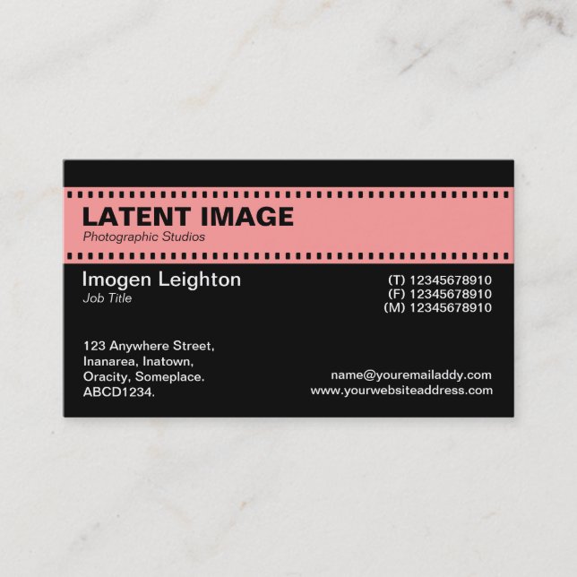 Film Strip Header - Soft Pink and Black Business Card (Front)