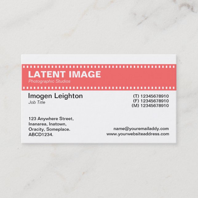 Film Strip Header - Tropical Pink and White Business Card (Front)