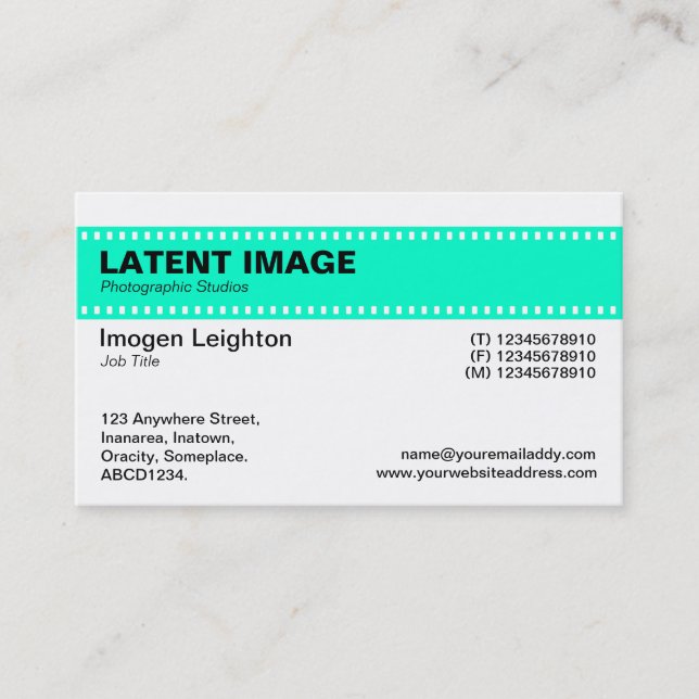 Film Strip Header - Turquoise and White Business Card (Front)