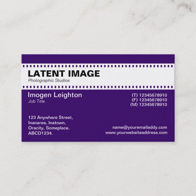 Film Strip Header - White with Dp Purple Business Card (Front)