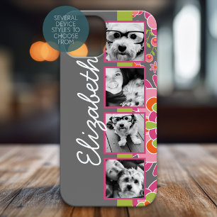 Film Strip Photo Collage Hot Pink Orange Flowers iPhone 15 Mini Case