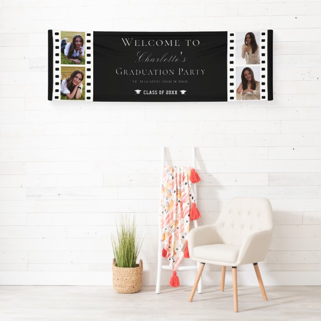 Filmstrip Four Photo Collage Graduation | Black Banner (Insitu)