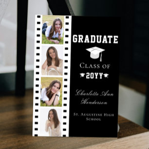 Filmstrip Four Photo Collage Graduation Black Invitation