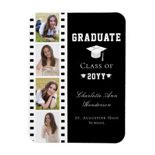 Filmstrip Four Photo Collage Graduation Black Magnet