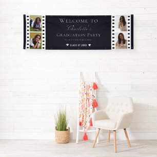 Filmstrip Four Photo Collage Graduation   Blue Banner