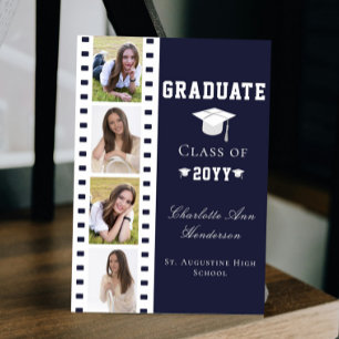 Filmstrip Four Photo Collage Graduation Blue Invitation