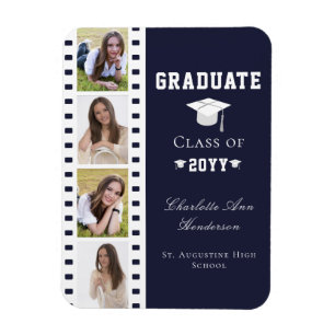 Filmstrip Four Photo Collage Graduation Blue Magnet