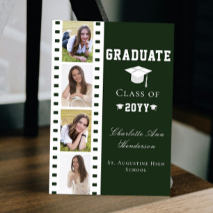 Filmstrip Four Photo Collage Graduation Green Invitation
