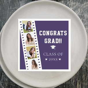 Filmstrip Four Photo Collage Graduation Purple Napkin