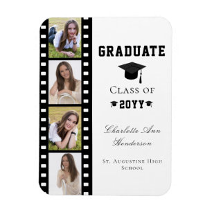 Filmstrip Four Photo Collage Graduation White Magnet
