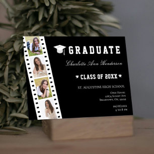 Filmstrip Four Photo Collage Open House Black Invitation