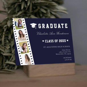 Filmstrip Four Photo Collage Open House   Blue Invitation