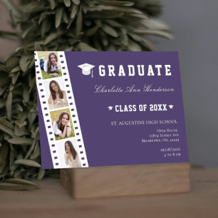 Filmstrip Four Photo Collage Open House   Purple Invitation