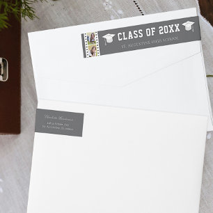 Filmstrip Photo Collage Graduation Address   Grey Wrap Around Label