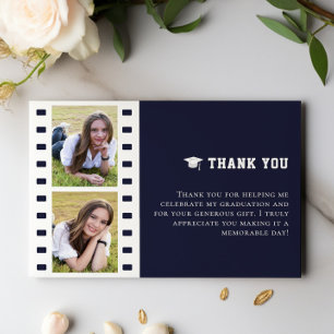 Filmstrip Photo Collage Graduation Blue Thank You Card