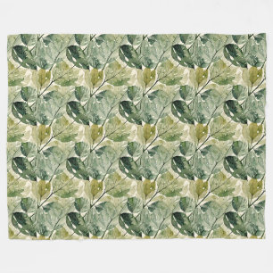 Filmy Leaves in Sage and Teal Fleece Blanket