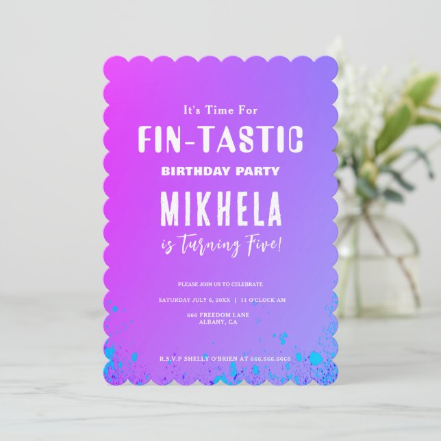 Fin-tastic Mermaid Theme Background Birthday Invitation (Standing Front)