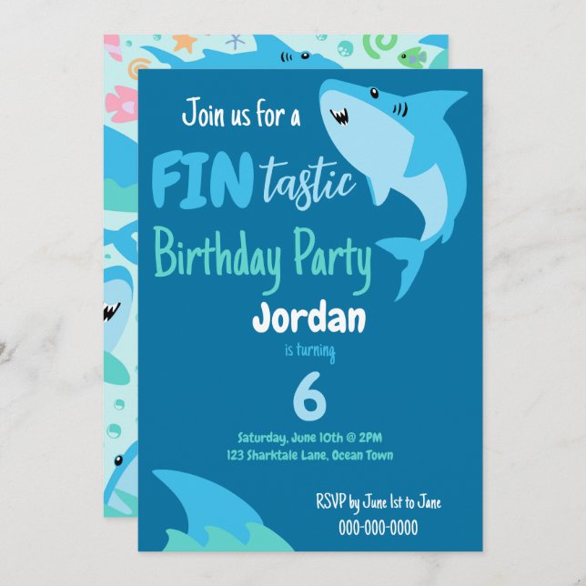 Fin-tastic Shark Birthday Party Kids Under The Sea Invitation (Front/Back)