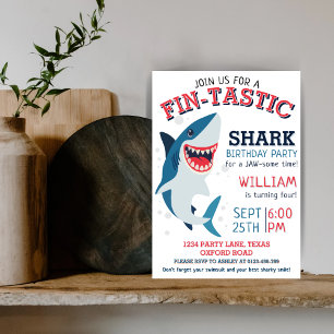 Fin-tastic Smiling Shark Kids Birthday  Invitation