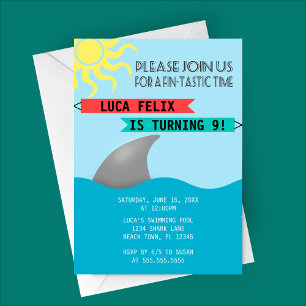 Fin-tastic Time Shark Themed Birthday Invitation