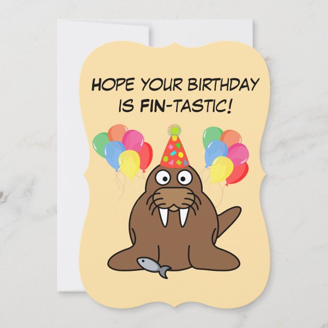 Fin-tastic Walrus with Balloons & fish birthday (Front)
