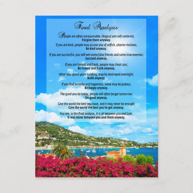 Final Analysis: "Do It Anyway" Postcard (Front)