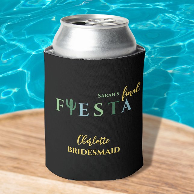 Final Fiesta Bachelorette Party Favours Cactus Can Cooler (final fiesta bachelorette party favors koozie cactus mexican themed party green and yellow)