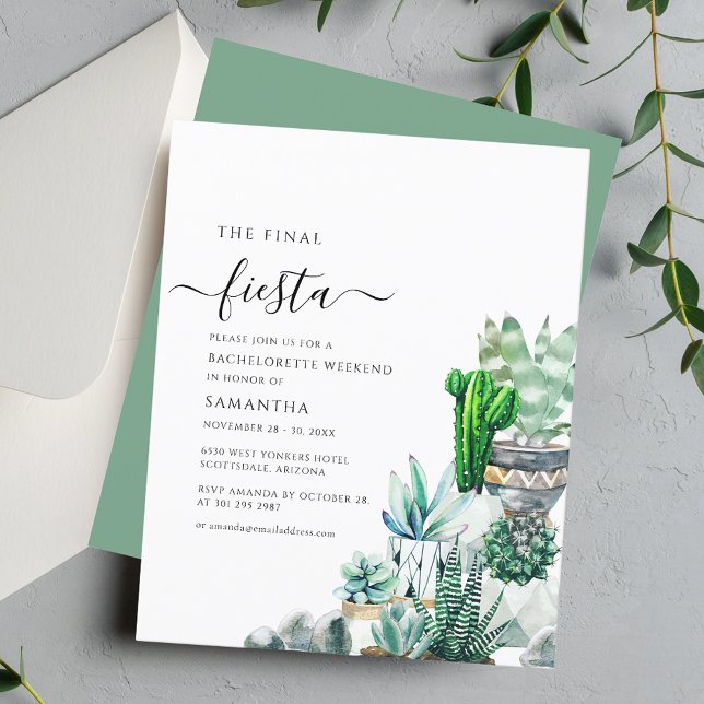 Final Fiesta Budget Bachelorette Party Invitation (Final Fiesta Script Cacti Bachelorette Wedding Invitation)