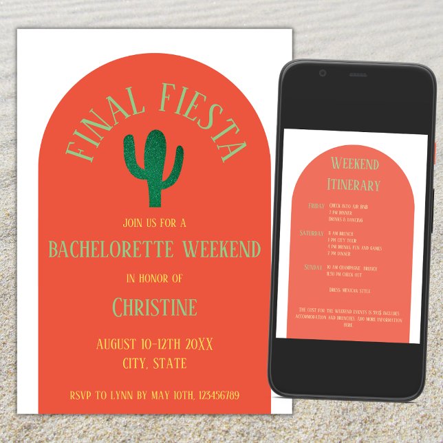 Final Fiesta Cactus Bachelorette Weekend Itinerary Invitation (final fiesta bachelorette weekend itinerary cactus bachelorette)