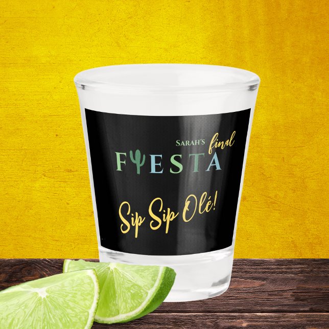 Final Fiesta Cactus Mexican Bachelorette Party Shot Glass (Final fiesta green and yellow mexican bachelorette party sip sip ole shot glass)