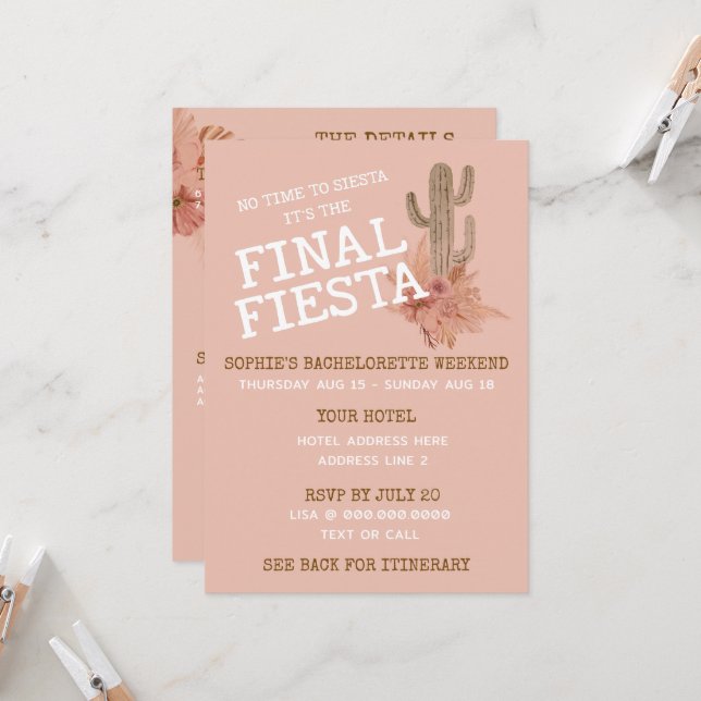 Final Fiesta Itinerary Bachelorette Party  Invitation (Front/Back In Situ)