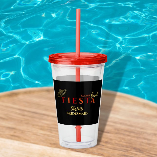 Final Fiesta Mexican Bachelorette Party Acrylic Tumbler (final fiesta bachelorette party tumbler red and orange sombrero bachelorette party favors mexican)