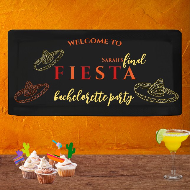 Final Fiesta Mexican Bachelorette Party Banner (final fiesta mexican sombrero red, orange and yellow bachelorette party banner)
