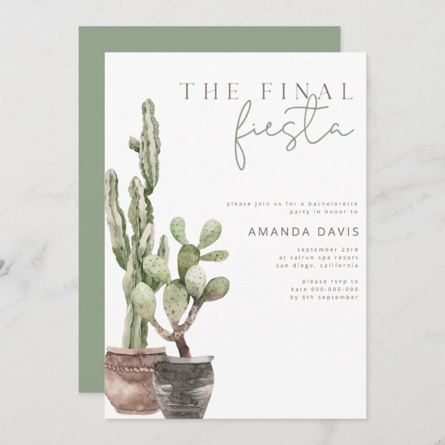 Final Fiesta, Mexican, Cactus Bachelorette Party I Invitation (Front/Back)
