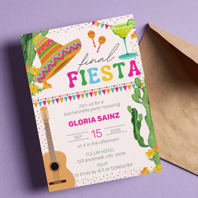Final Fiesta Mexican Vibrant Bachelorette Party  Invitation (Creator Uploaded)