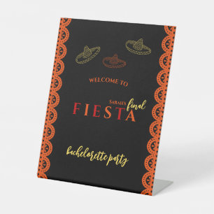 Final Fiesta Papel Picado Bachelorette Party Pedestal Sign