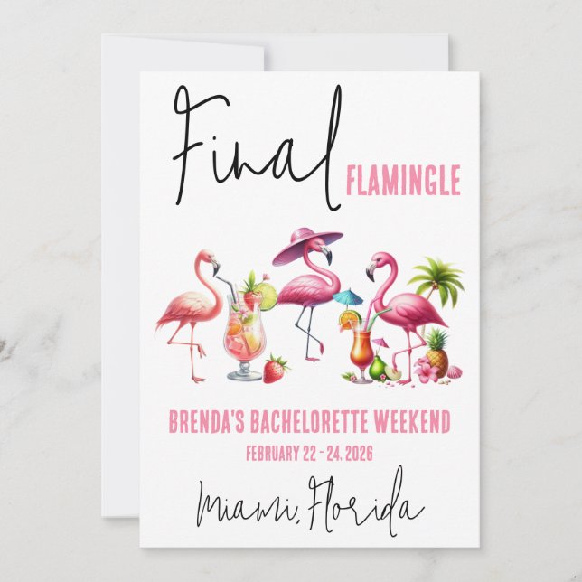 Final Flamingle, Flamingo Bachelorette Weekend Invitation (Front)