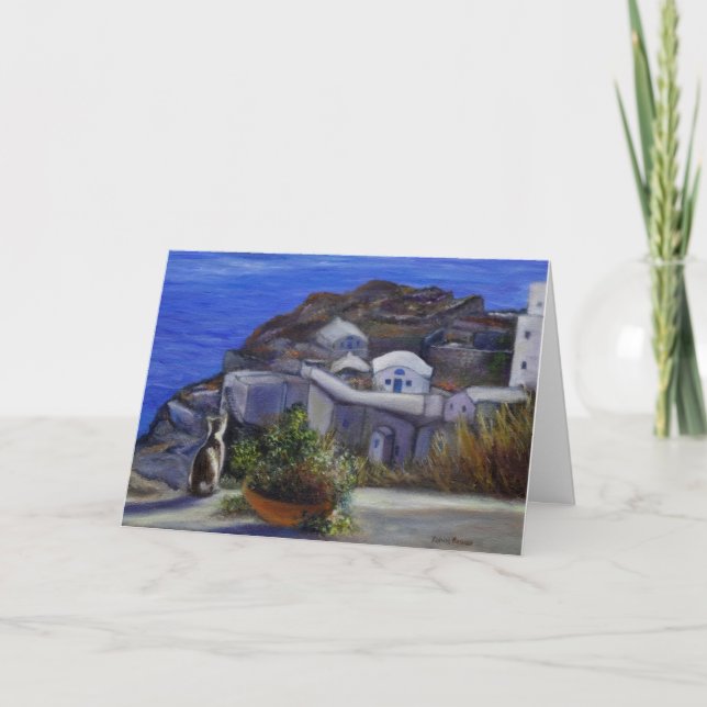 Final Santorini Cat View Holiday Card (Front)