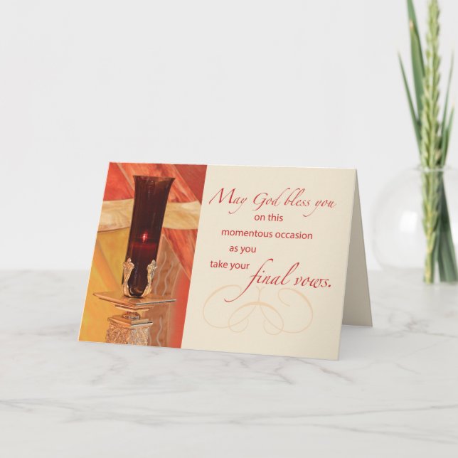 Final Vows Nun Congratulations with Red Candle Card (Front)