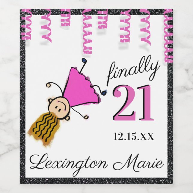 Finally 21 Birthday Party Sparkling Wine or Wine Label (Single Label)