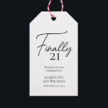 Finally 21 Black & White 21st Birthday Gift Tags<br><div class="desc">Finally 21 Black & White 21st Birthday gift tags. Personalise the custom text above. You can also change the background colour. You can find additional coordinating items in our "Minimalist Black and White Birthday" collection.</div>