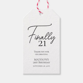 Finally 21 Black & White 21st Birthday Gift Tags