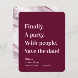 Finally a Party Simple Text Burgundy Minimalist Save The Date