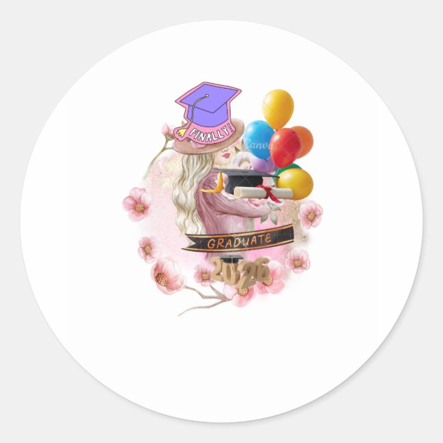 Finally! Class of 2026 Graduate Classic Round Sticker (Front)