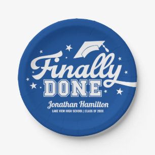 Finally Done Blue Graduation Party Paper Plate