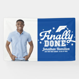Finally Done Blue Graduation Party Photo Banner