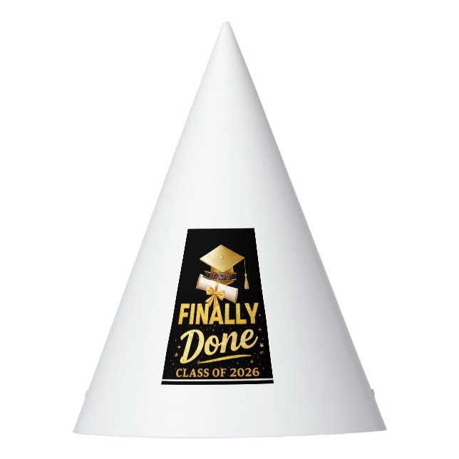 Finally Done Class of 2026 Graduation Design | Bla Party Hat (Front)