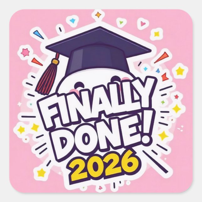 Finally Done Class of 2026 Pink Graduation Sticker (Front)