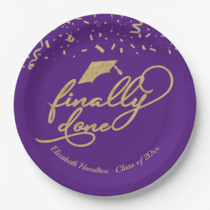 Finally Done Gold Calligraphy Graduation Party Pap Paper Plate