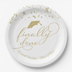 Finally Done Gold Calligraphy Graduation Party Pap Paper Plate